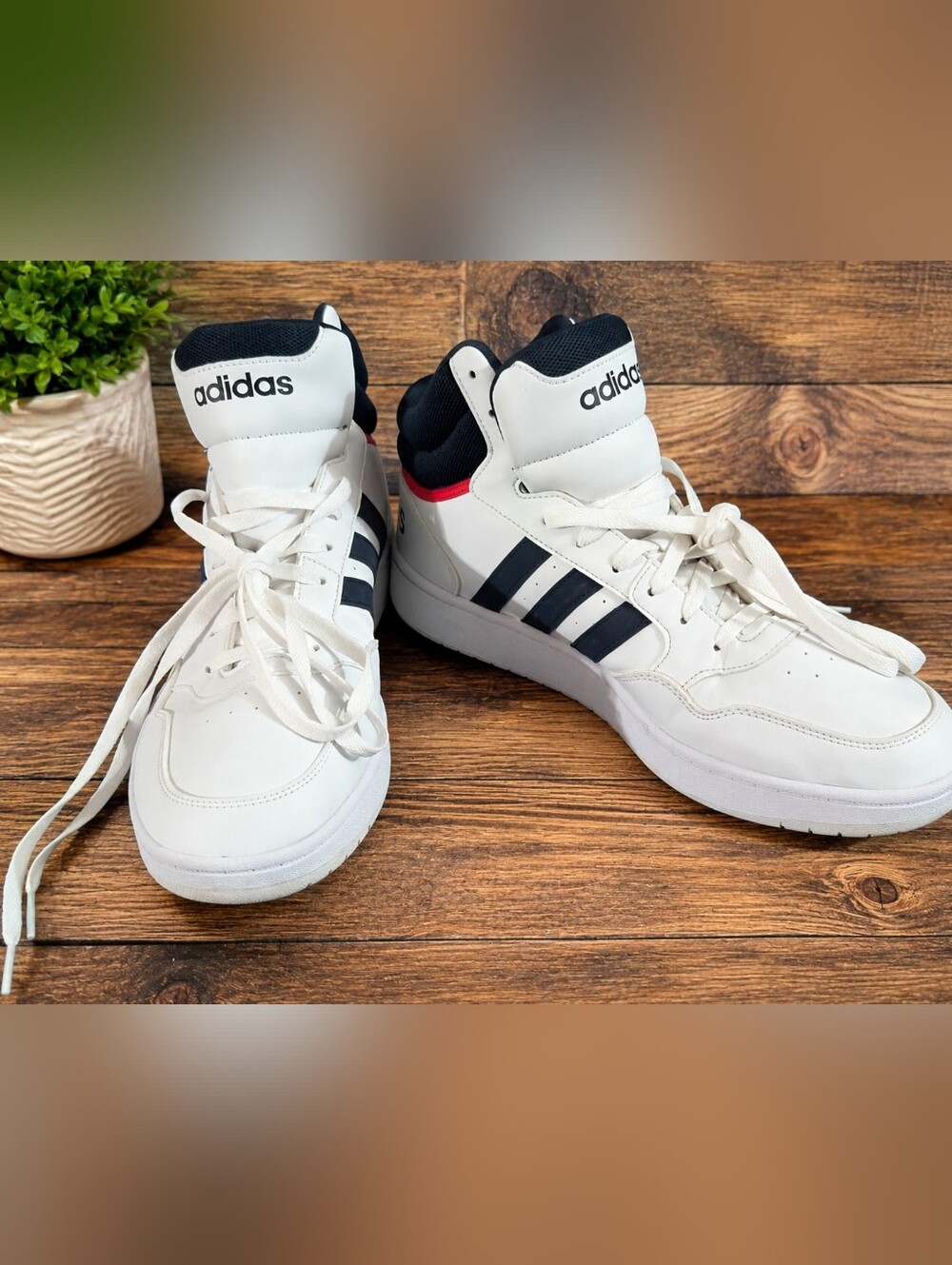 EUC Adidas Hoops 3.0 Mid Classic Vintage GY5543 Men's 12 White Black Sneakers